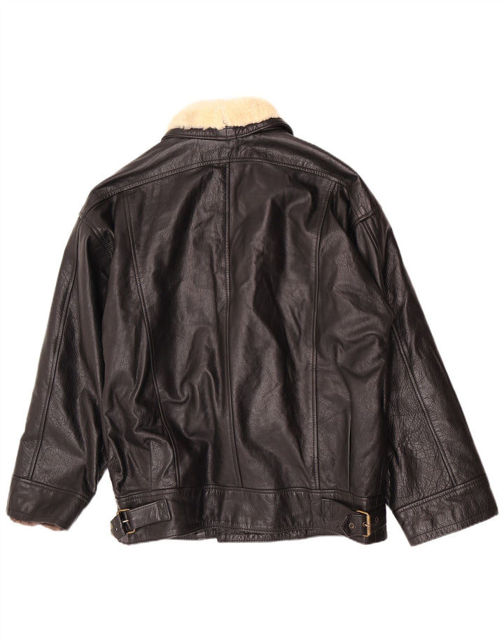 Vintage herre læderjakke IT 50 Medium Sort Colourblock