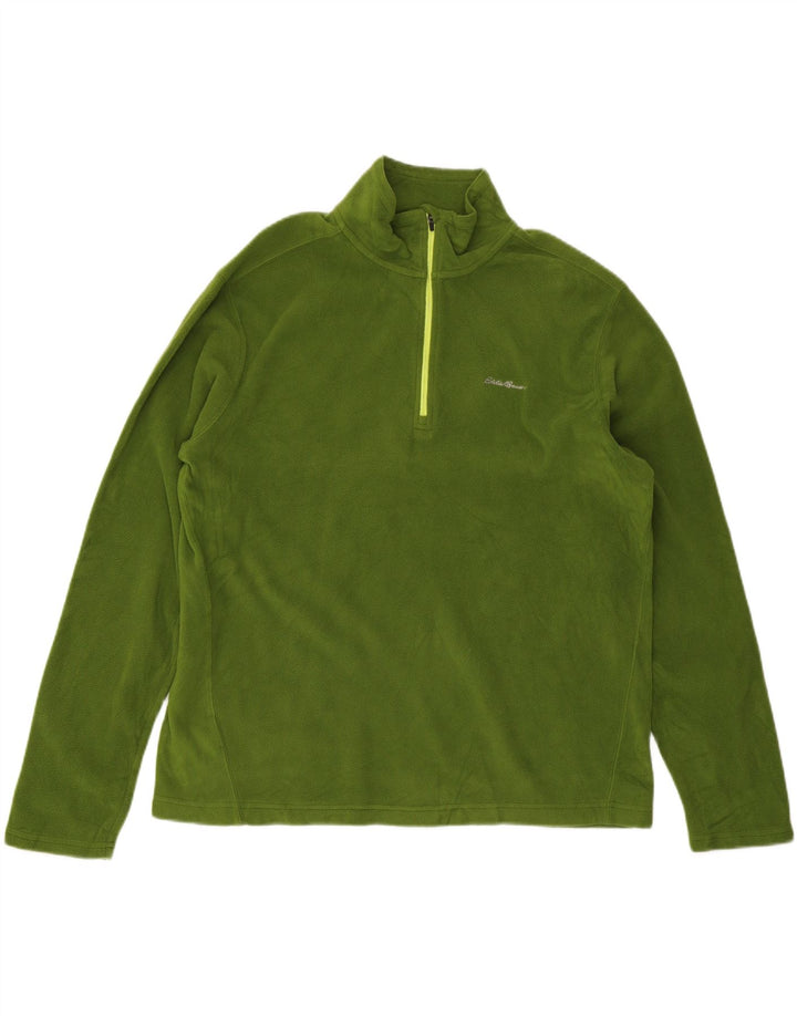 EDDIE BAUER Mens Zip Neck Fleece Jumper Large Green Polyester Vintage Eddie Bauer and Second-Hand Eddie Bauer from Messina Hembry 