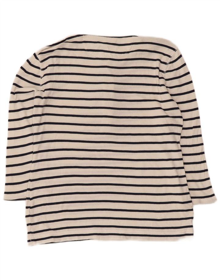 Ralph Lauren Dame Top 3/4 ærmer UK 12 Medium hvid stribet bomuld
