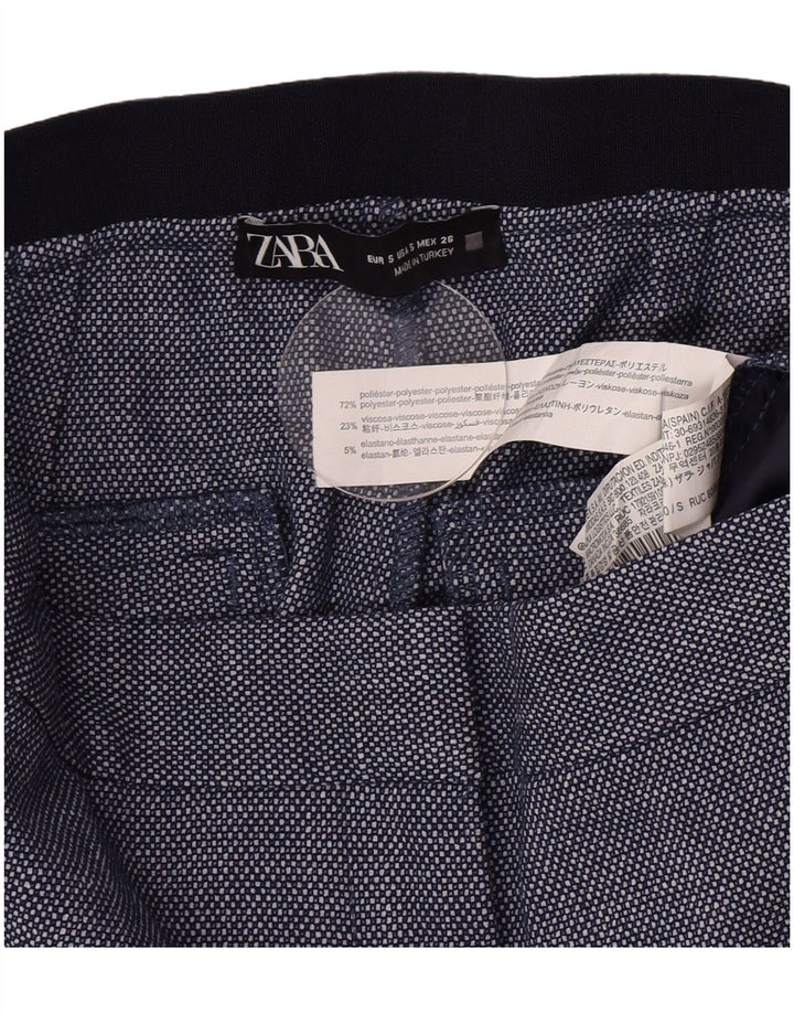 Zara Slim Suit Bukser Small W26 L27 Marineblå Geometrisk Polyester