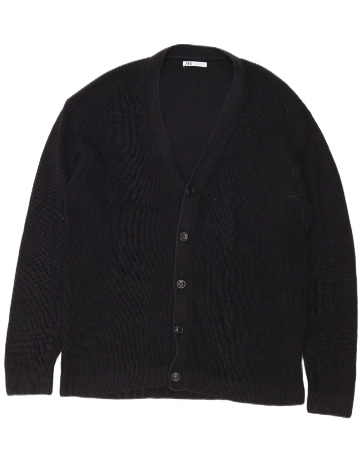 Zara Herre Cardigan Sweater Stor Sort Bomuld