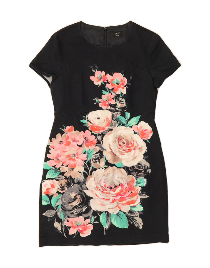 OASIS Womens Sheath Dress UK 12 Medium Black Floral Cotton Vintage Oasis and Second-Hand Oasis from Messina Hembry 