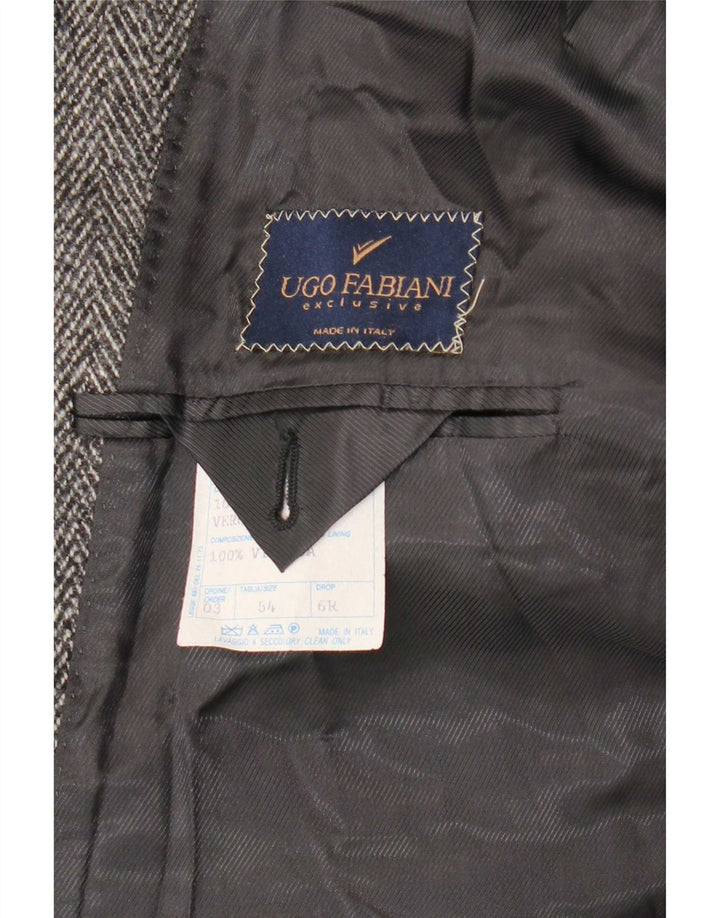 Vintage Herre Overfrakke IT 54 2XL Grå Sildebens Virgin Wool