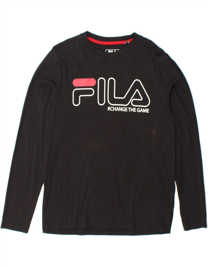 FILA Mens Graphic Top Long Sleeve Small Black Cotton Vintage Fila and Second-Hand Fila from Messina Hembry 