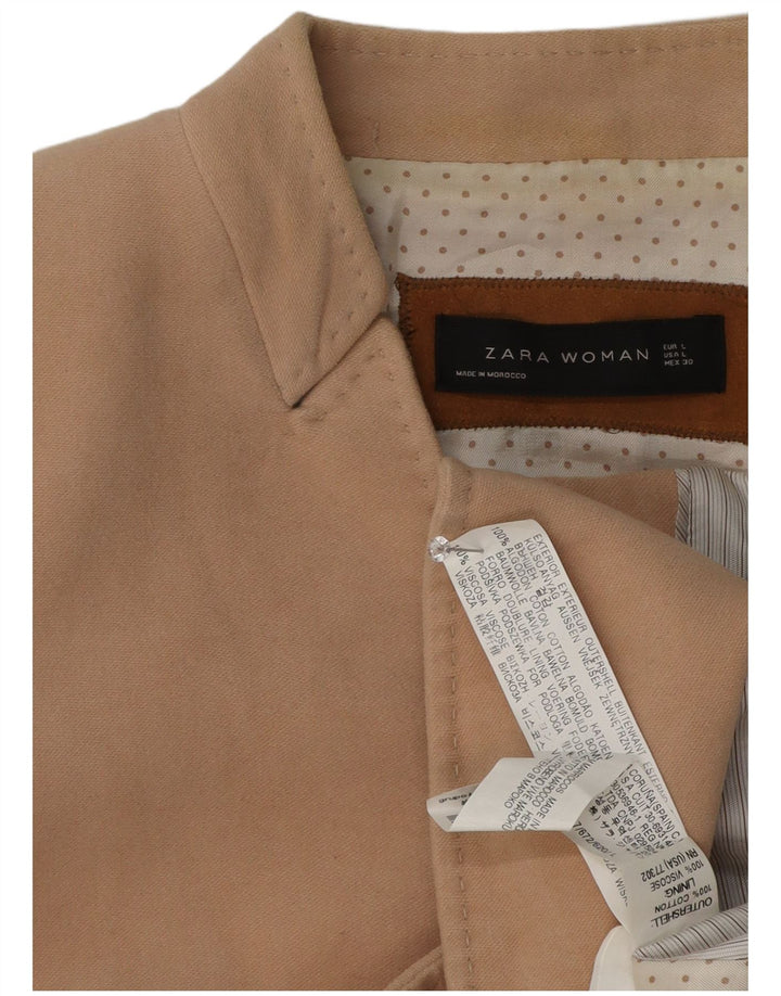 Zara Dame 1 Knap Blazer Jakke UK 14 Stor Beige Bomuld