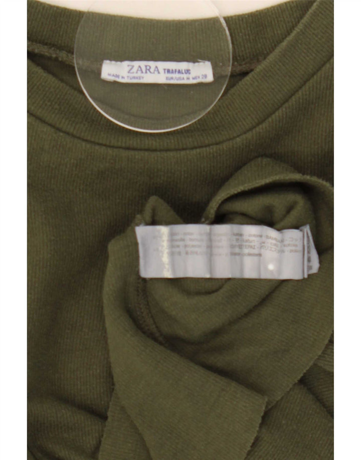 Zara Womens Crop Bluse Top UK 14 Medium Green Bomuld