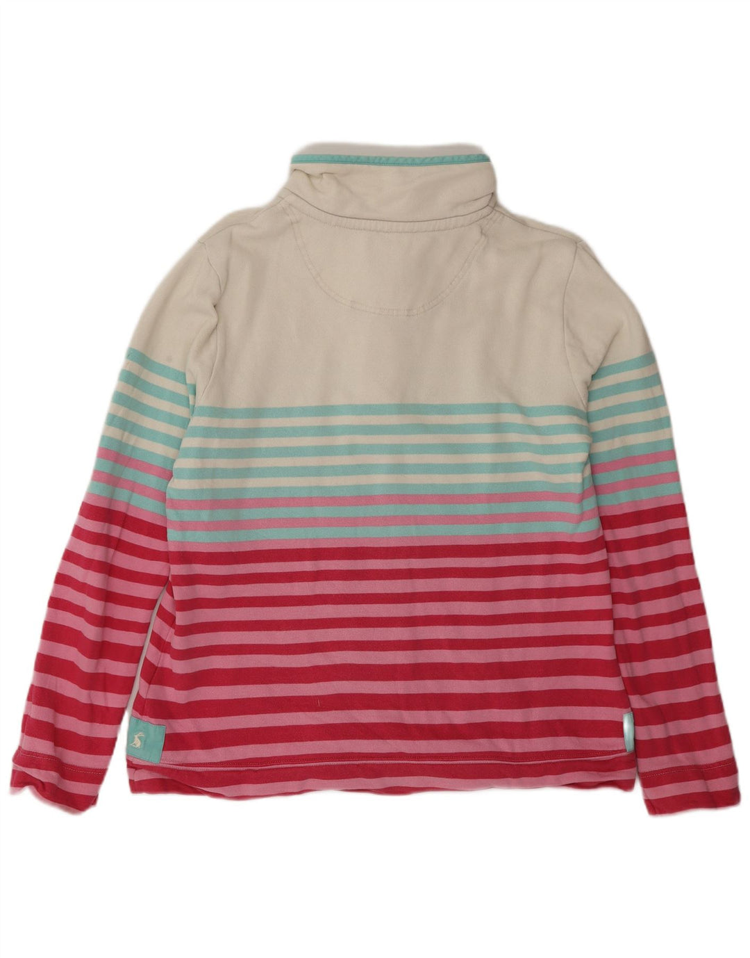 Joules Dame Button Neck Sweatshirt Jumper UK 14 Stor Pink Stribet Bomuld
