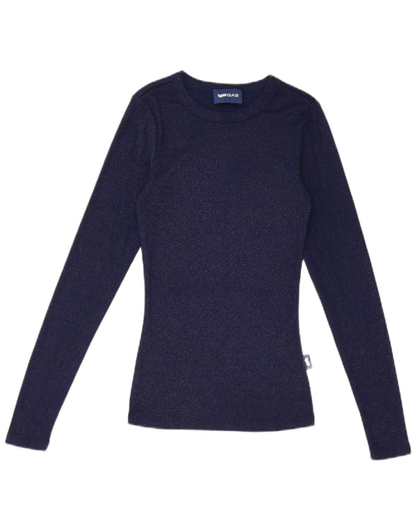 Gas Womens Top Long Sleeve UK 4 XS Navy Blue Flecked Viscose