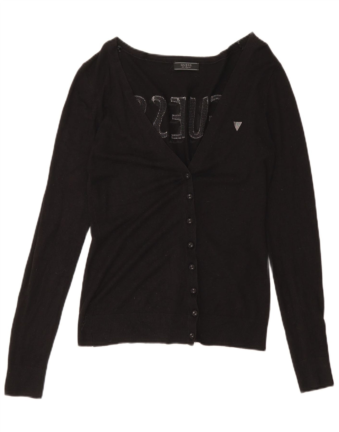 Guess Graphic Cardigan Sweater til kvinder UK 8 Small Black Viscose