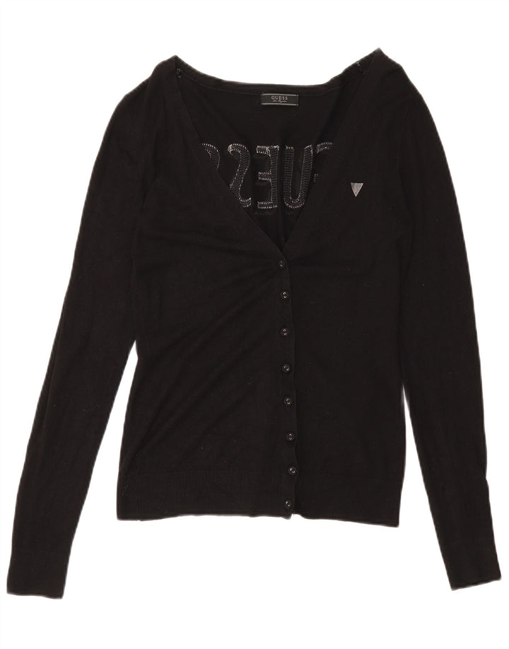 Guess Graphic Cardigan Sweater til kvinder UK 8 Small Black Viscose