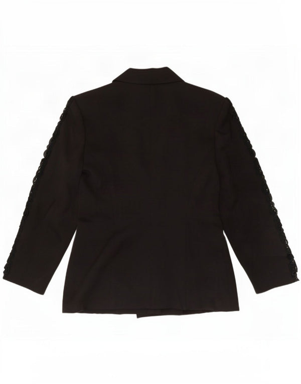 Vintage Womens Double Breasted Blazer Jacket UK 12 Medium Black Paisley
