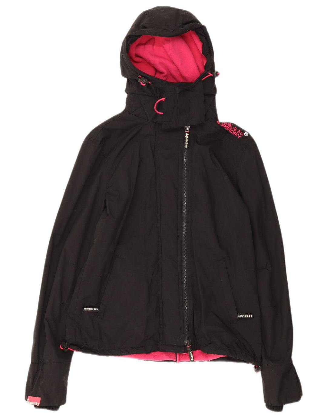 Superdry vindjakkejakke med hætte til kvinder UK 14 Medium Sort Nylon