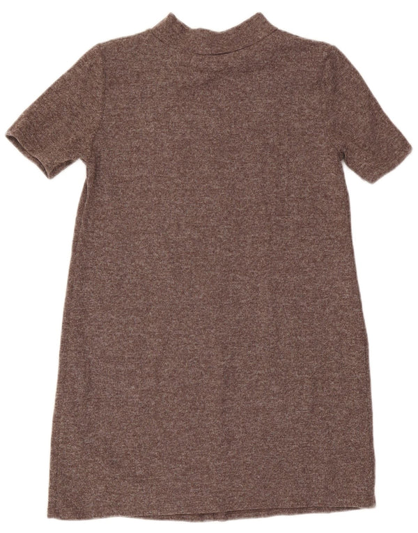 Zara Kortærmede Jumperkjole til kvinder UK 14 Large Brown Flecked Polyester