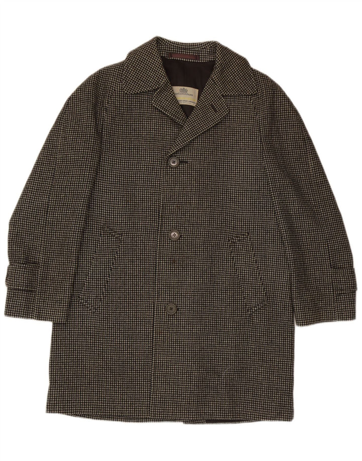 Aquascutum Overfrakke til mænd UK 36 Small Black Houndstooth Uld Classic