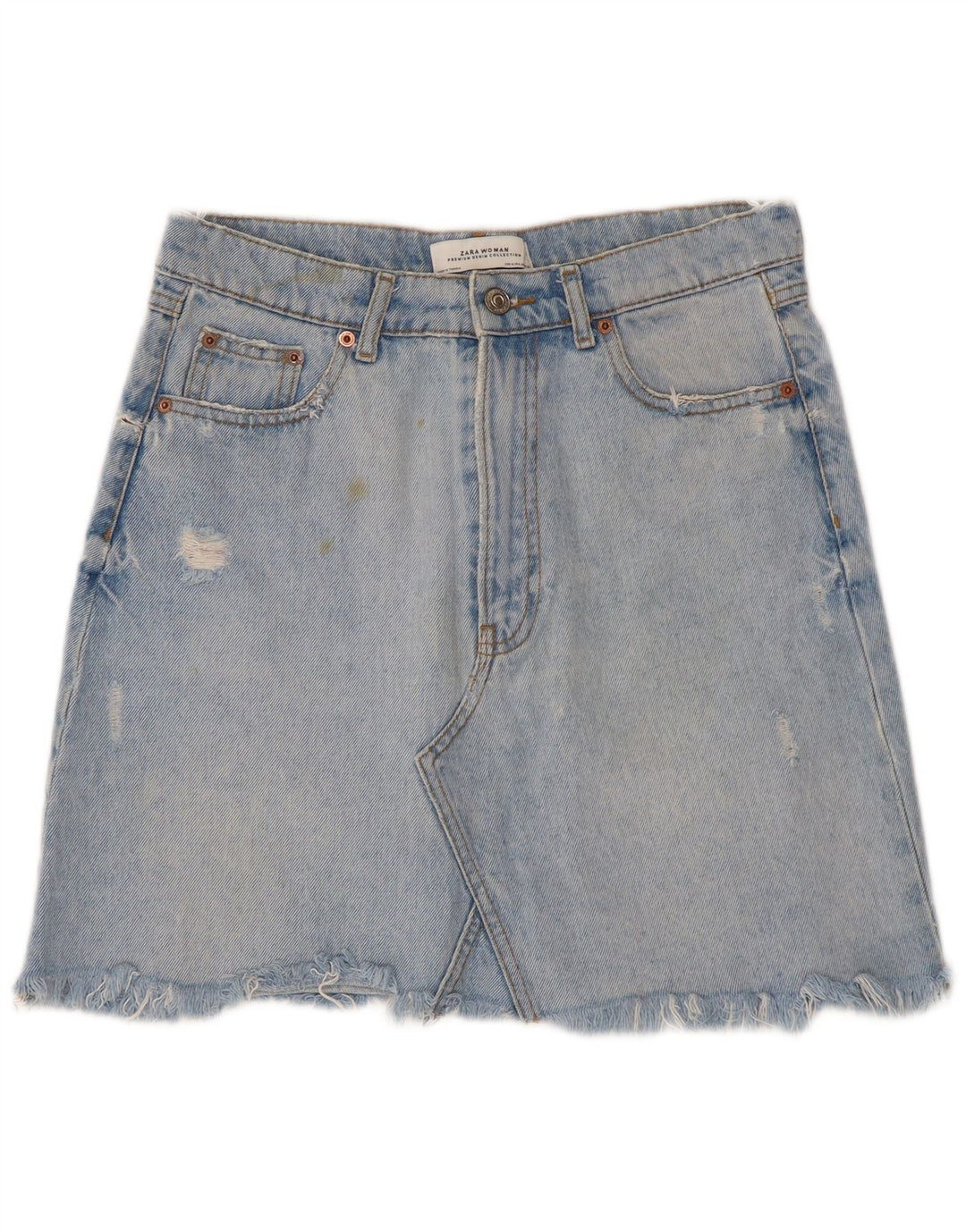 Zara Dame Distressed Mini Denim Nederdel Medium W28 Blå Bomuld