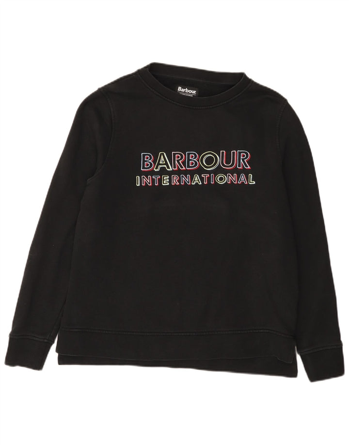 Barbour Dame Grafisk Sweatshirt Jumper UK 12 Medium Sort Bomuld