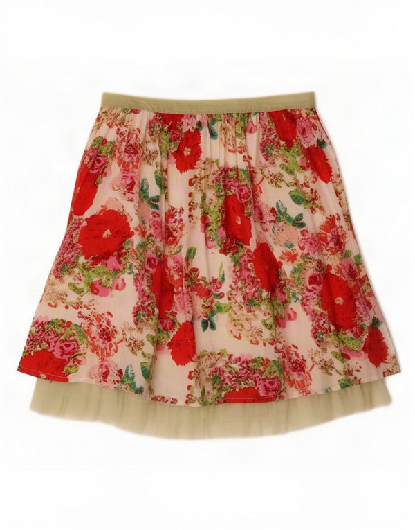 Vintage A-line nederdel til kvinder Medium W30 Beige Blomsterbomuld