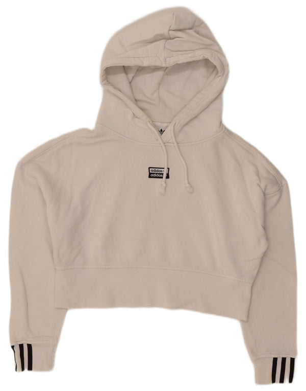 Adidas Womens Crop Graphic Oversized Hoodie Jumper UK 4 XS Hvid Bomuld