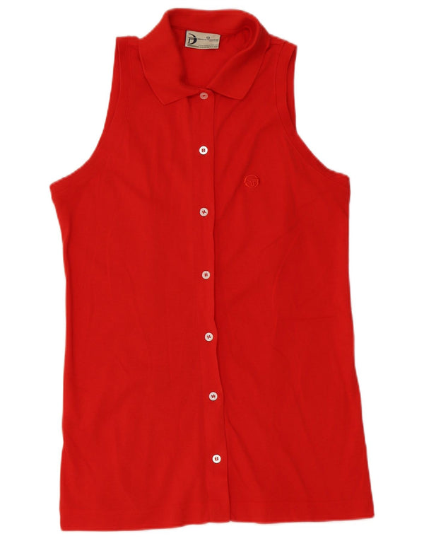 Sergio Tacchini Dame ærmeløs skjorte bluse UK 14 Stor rød bomuld