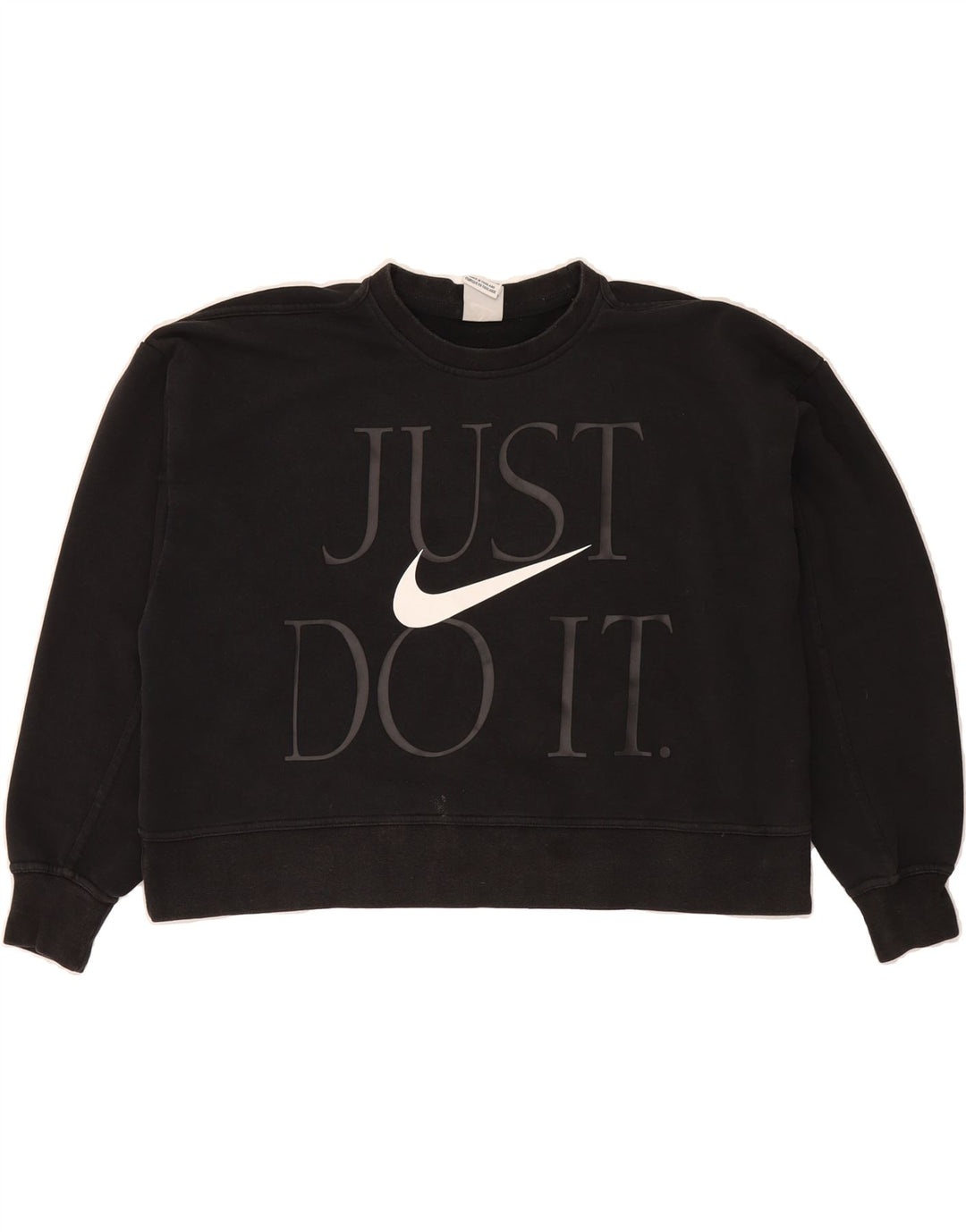NIKE Womens Dri Fit Crop Graphic Sweatshirt Jumper UK 14 Medium Black Vintage Nike and Second-Hand Nike from Messina Hembry 