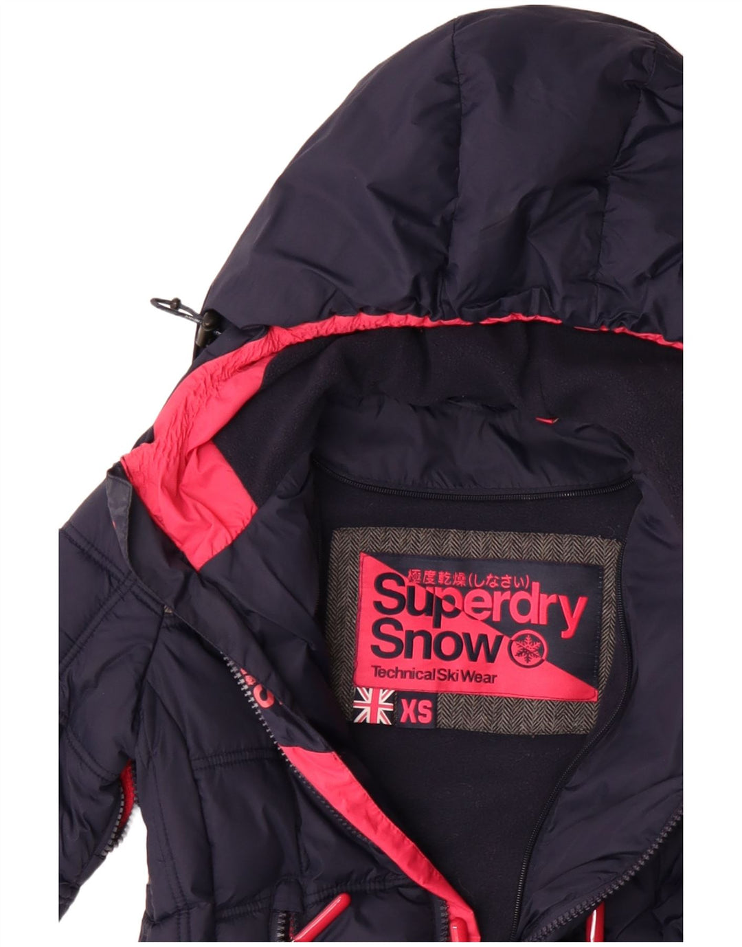 Superdry Skijakke med hætte i overstørrelse til kvinder UK 6 XS marineblå polyester