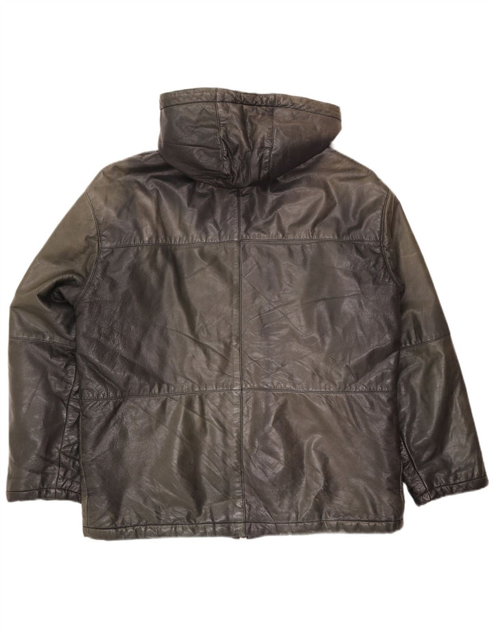 Conbipel Herre Hooded Loose Fit Læderjakke IT 48 Medium Sort Læder