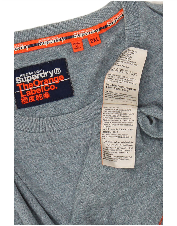 SUPERDRY Herre T-Shirt Top 2XL Blå Flecked Bomuld