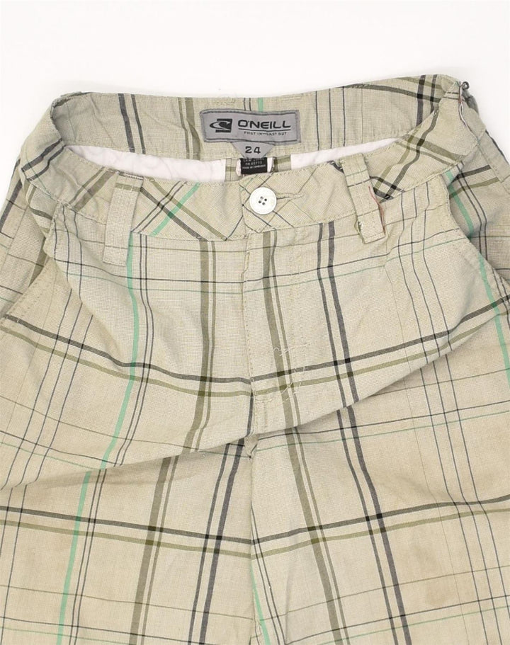O'NEILL Womens Chino Shorts W24 XS  Khaki Check Polyester | Vintage O'Neill | Thrift | Second-Hand O'Neill | Used Clothing | Messina Hembry 