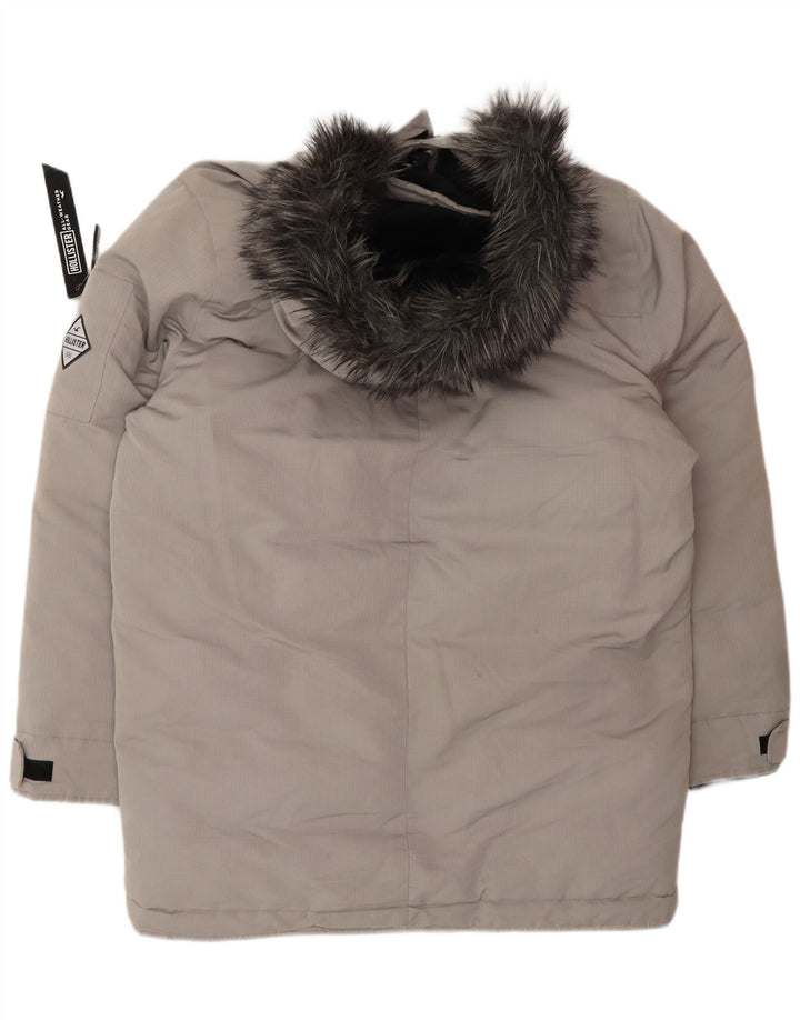 HOLLISTER Herre hættepolstret jakke UK 40 Large Grå Polyester