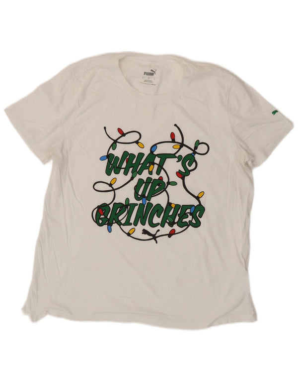 Puma Grafisk T-Shirt Top UK 16 Stor hvid bomuld