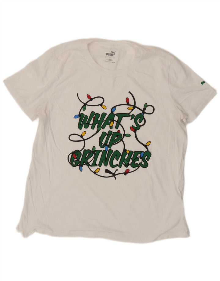 Puma Grafisk T-Shirt Top UK 16 Stor hvid bomuld