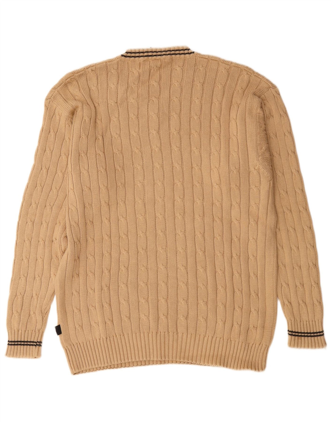 Vintage herre V-hals sweater stor beige bomuld