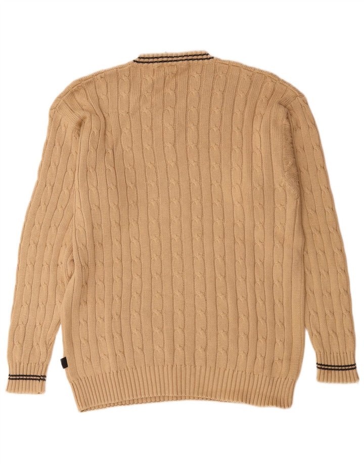 Vintage herre V-hals sweater stor beige bomuld