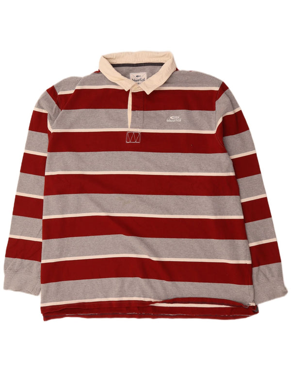 Weird Fish Langærmet Rugby Polo Shirt til mænd 4XL rødstribet bomuld