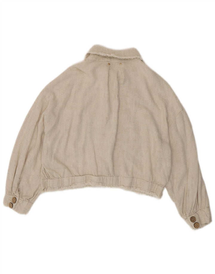 Zara Womens Crop Shirt Jacket UK 14 Medium Beige Viscose
