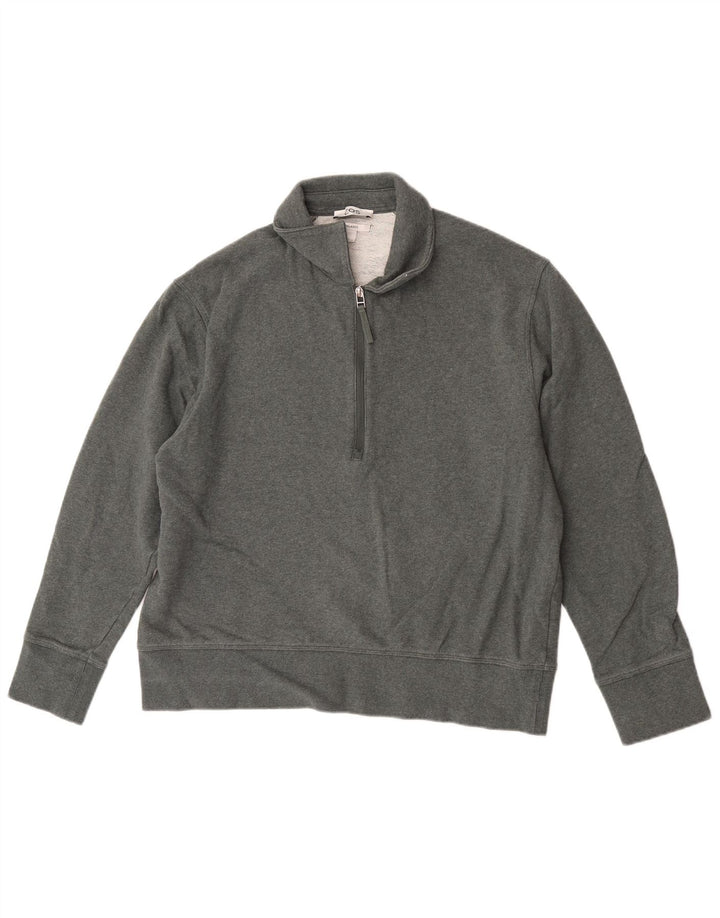 Cos Herre Relaxed Zip Neck Sweatshirt Jumper Medium Green Bomuld