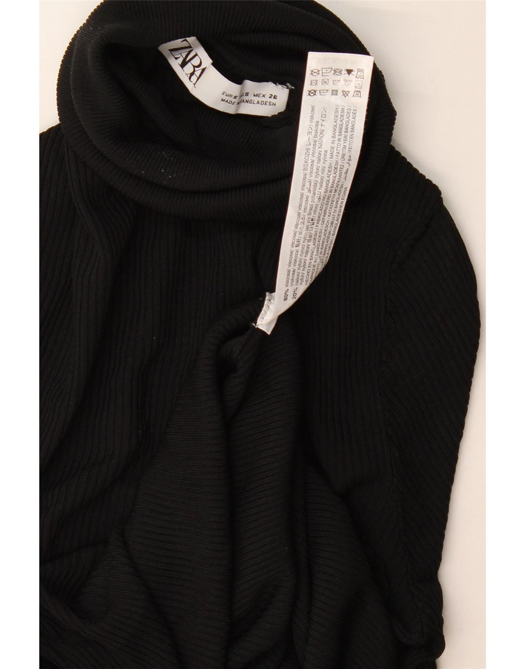 Zara Dame Rullehals Sweater UK 8 Small Black Viscose