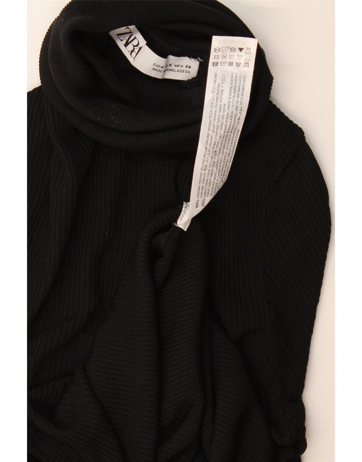 Zara Dame Rullehals Sweater UK 8 Small Black Viscose