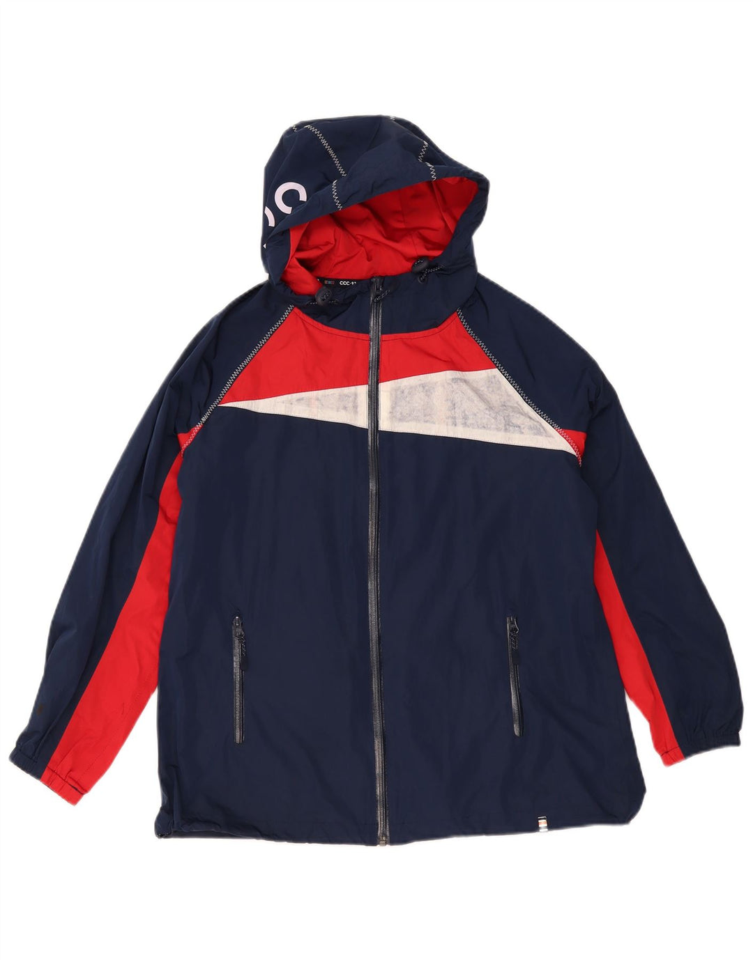 Crew Clothing Dame Grafisk regnjakke UK 12 Medium Navy Blue Colourblock