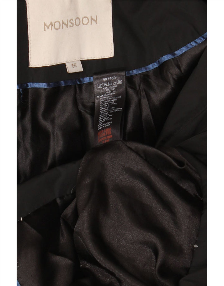 Monsoon Dame Hætte Polstret Frakke UK 14 Medium Sort Polyester