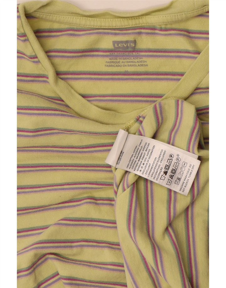 Levi's Dame T-Shirt Top UK 14 Medium Gul Stribet Bomuld