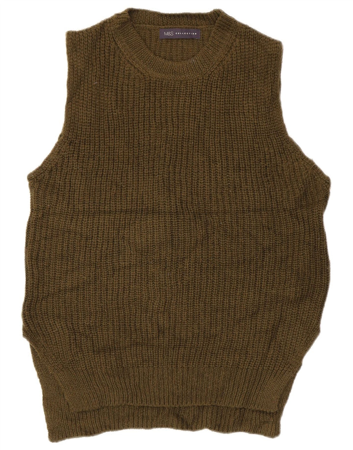 Marks & Spencer Dame Vest Tank Top UK 10 Small Khaki Acrylic