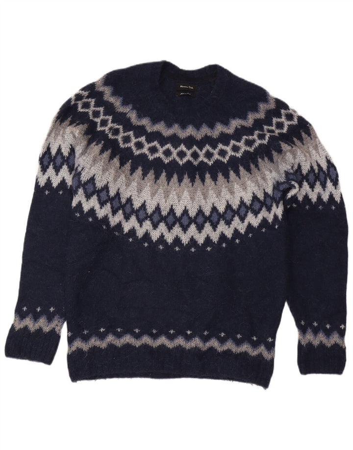 Massimo Dutti Dame Crew Neck Jumper Sweater UK 16 Large Navy Blue