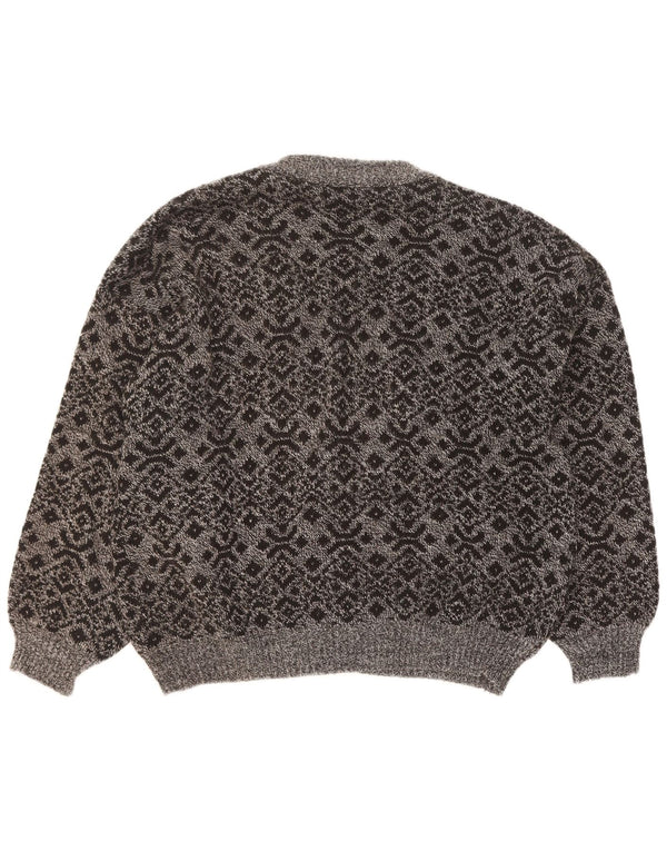 Vintage herre cardigan sweater stor grå geometrisk
