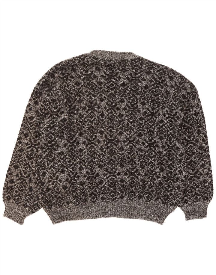 Vintage herre cardigan sweater stor grå geometrisk