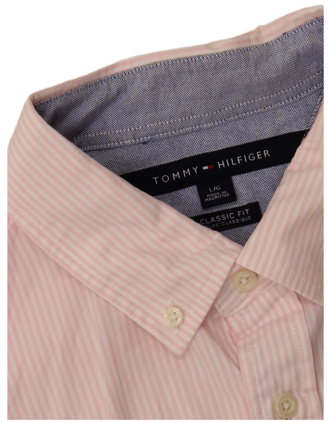 Tommy Hilfiger Herre Classic Fit Shirt Large Pink Pinstripe