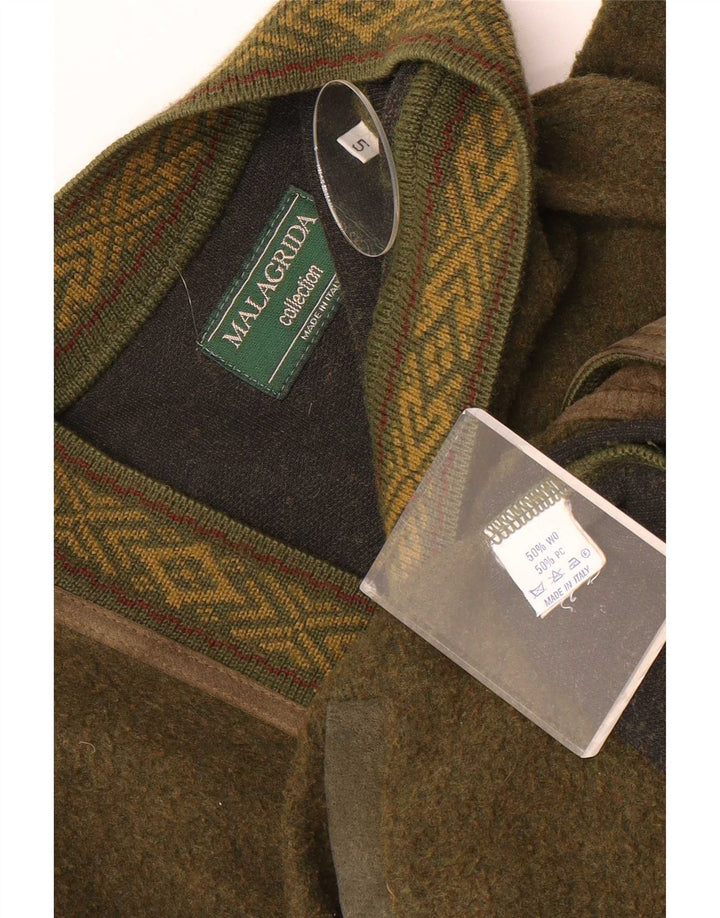 Malagrida herre cardigan sweater Large Khaki Fair Isle Wool