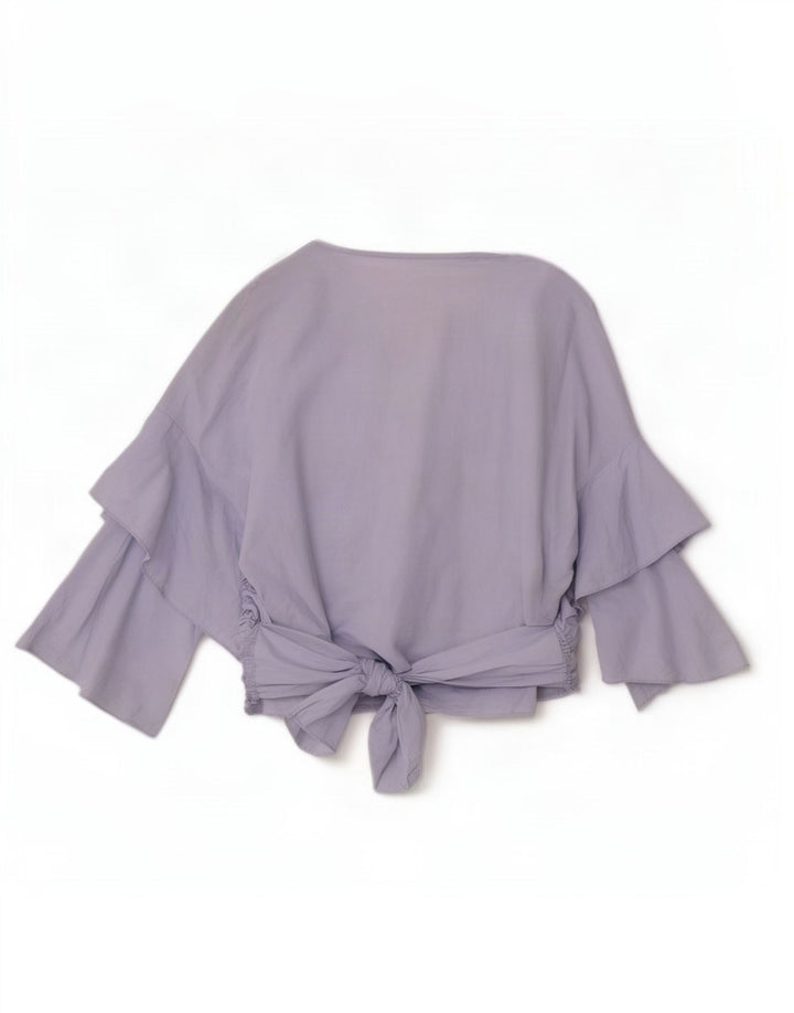 Zara Dame 3/4-ærmet Wrap Shirt Bluse UK 10 Small Blue