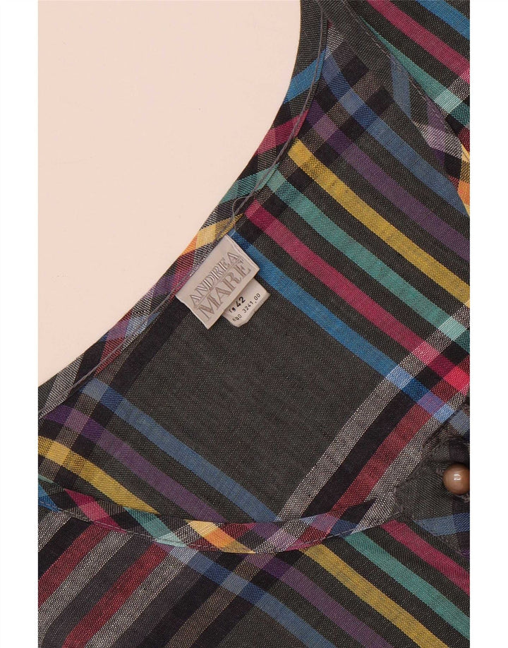 Andrea Mare Dame ærmeløs bluse Top IT 42 Medium Grey Plaid Linen