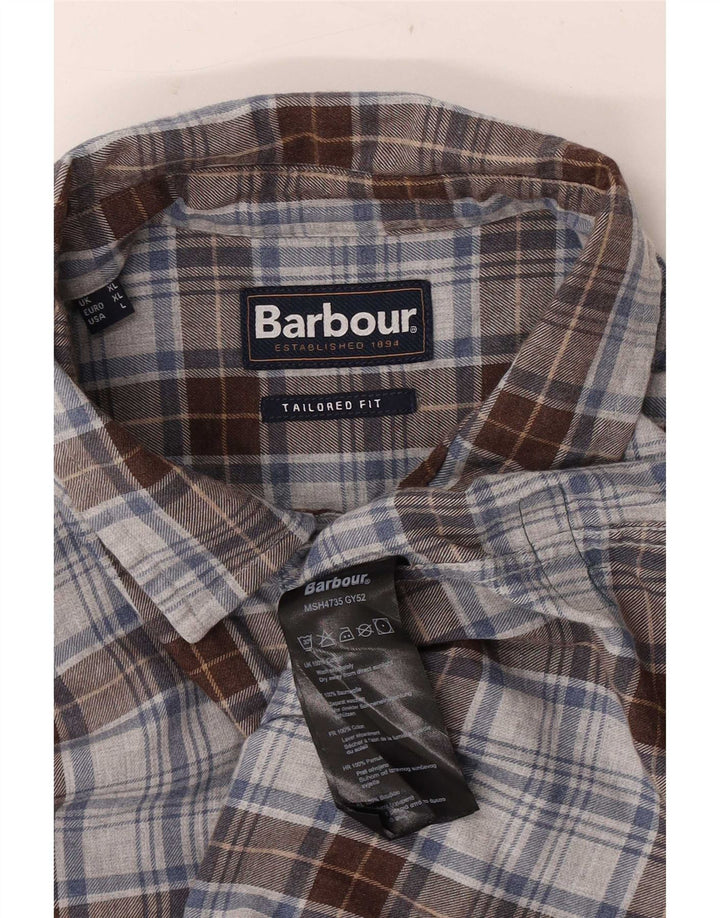 Barbour herre skræddersyet pasform flannelskjorte XL grå ternet bomuld